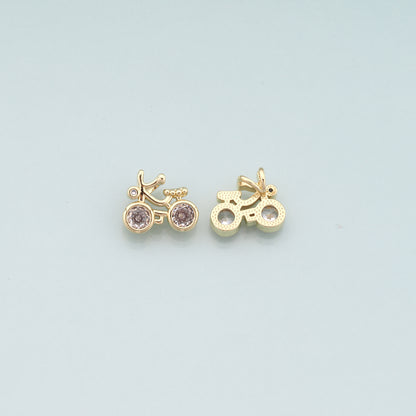 Gold Sports Charms,18K Gold Filled Bicycle Pendant,CZ Micro Pave Bicycle Charm Bracelet Necklace for DIY Jewelry Making Supply