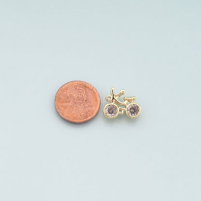 Gold Sports Charms,18K Gold Filled Bicycle Pendant,CZ Micro Pave Bicycle Charm Bracelet Necklace for DIY Jewelry Making Supply