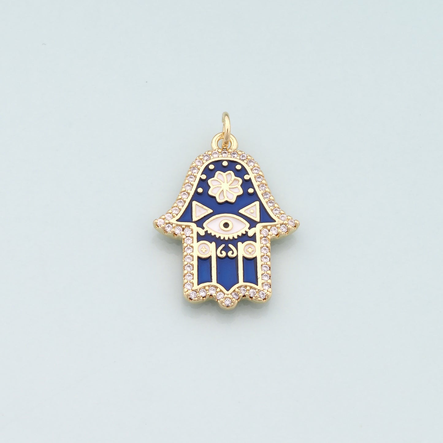 18K Gold Filled Hamsa Pendant,Enamel Hamsa Charm Necklace for DIY Jewelry Making Supply