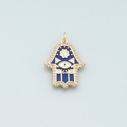 18K Gold Filled Hamsa Pendant,Enamel Hamsa Charm Necklace for DIY Jewelry Making Supply