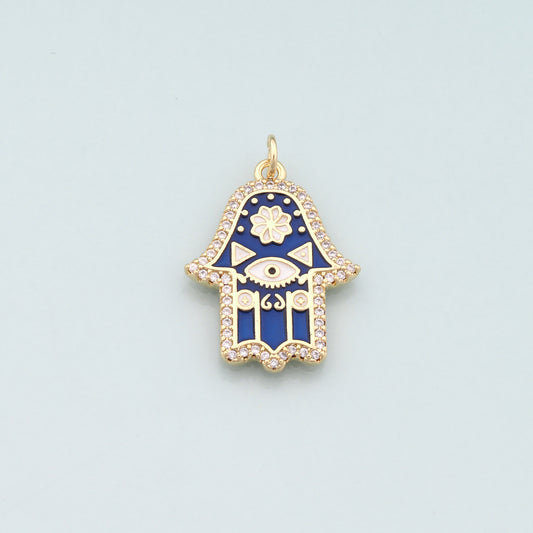 18K Gold Filled Hamsa Pendant,Enamel Hamsa Charm Necklace for DIY Jewelry Making Supply
