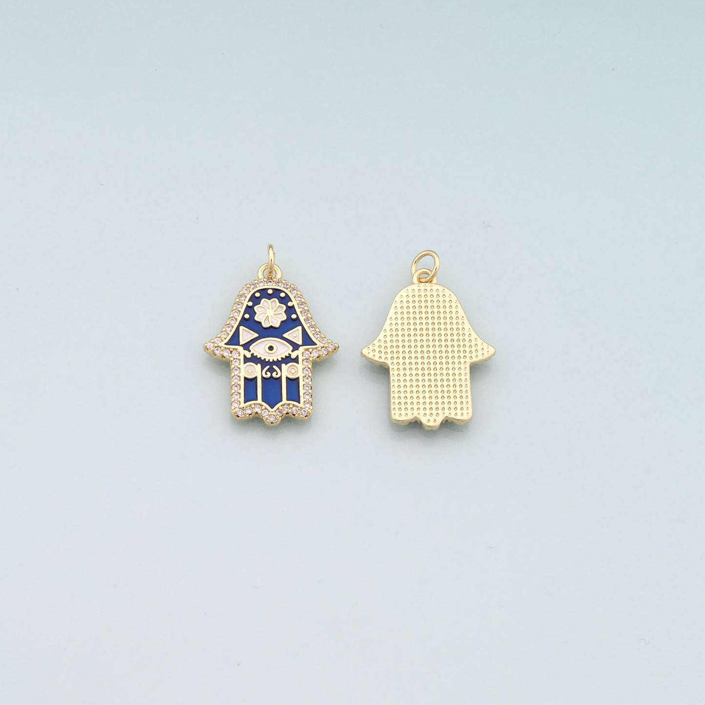 18K Gold Filled Hamsa Pendant,Enamel Hamsa Charm Necklace for DIY Jewelry Making Supply