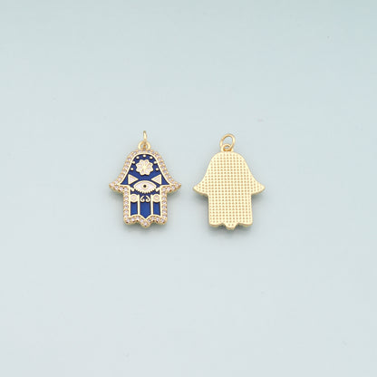 18K Gold Filled Hamsa Pendant,Enamel Hamsa Charm Necklace for DIY Jewelry Making Supply