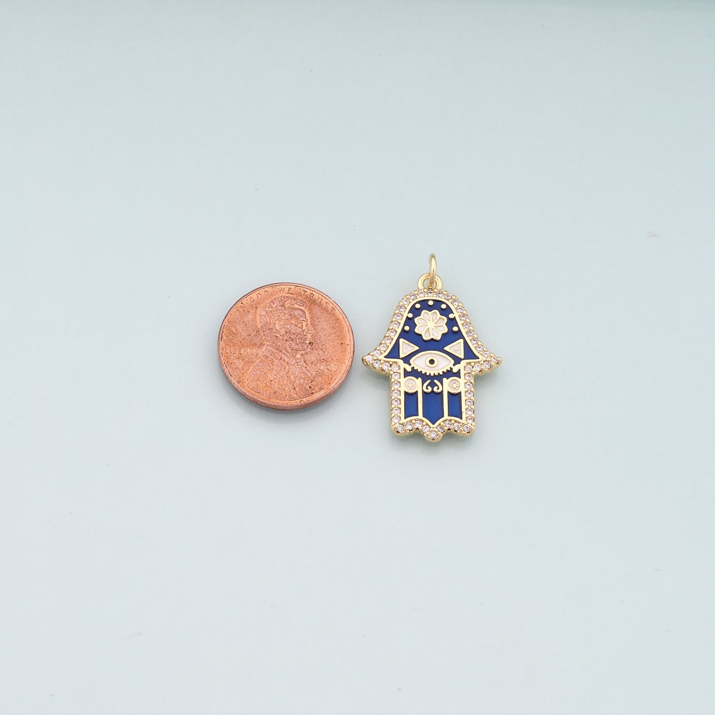 18K Gold Filled Hamsa Pendant,Enamel Hamsa Charm Necklace for DIY Jewelry Making Supply