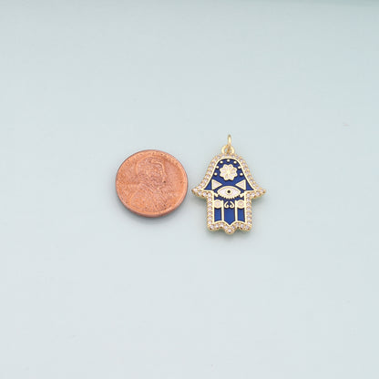 18K Gold Filled Hamsa Pendant,Enamel Hamsa Charm Necklace for DIY Jewelry Making Supply