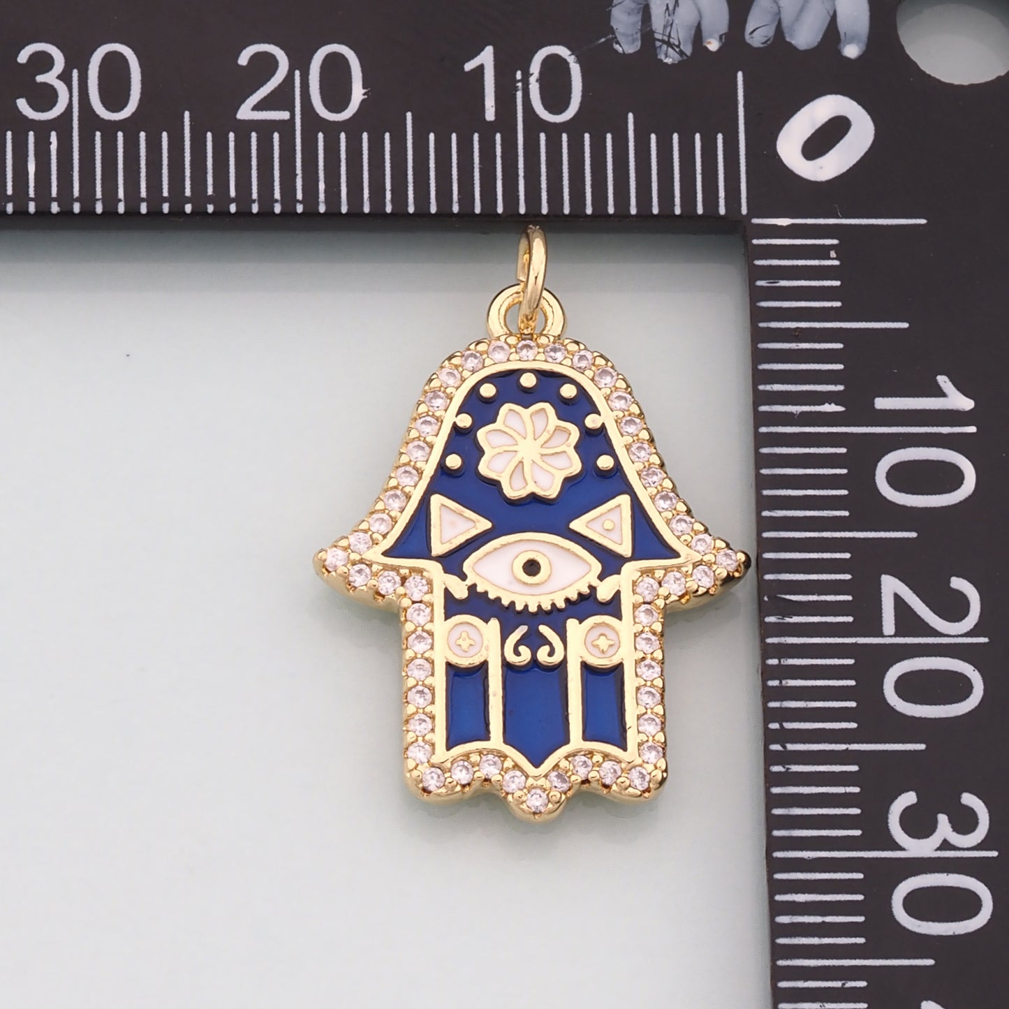 18K Gold Filled Hamsa Pendant,Enamel Hamsa Charm Necklace for DIY Jewelry Making Supply