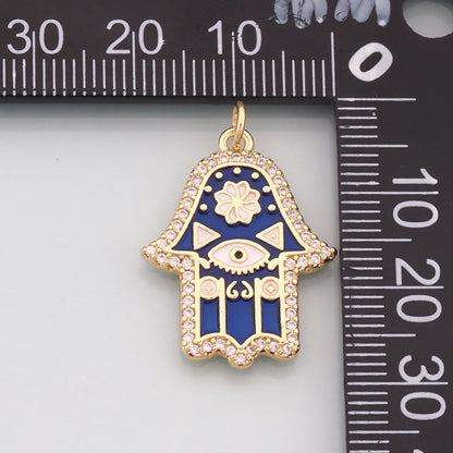 18K Gold Filled Hamsa Pendant,Enamel Hamsa Charm Necklace for DIY Jewelry Making Supply