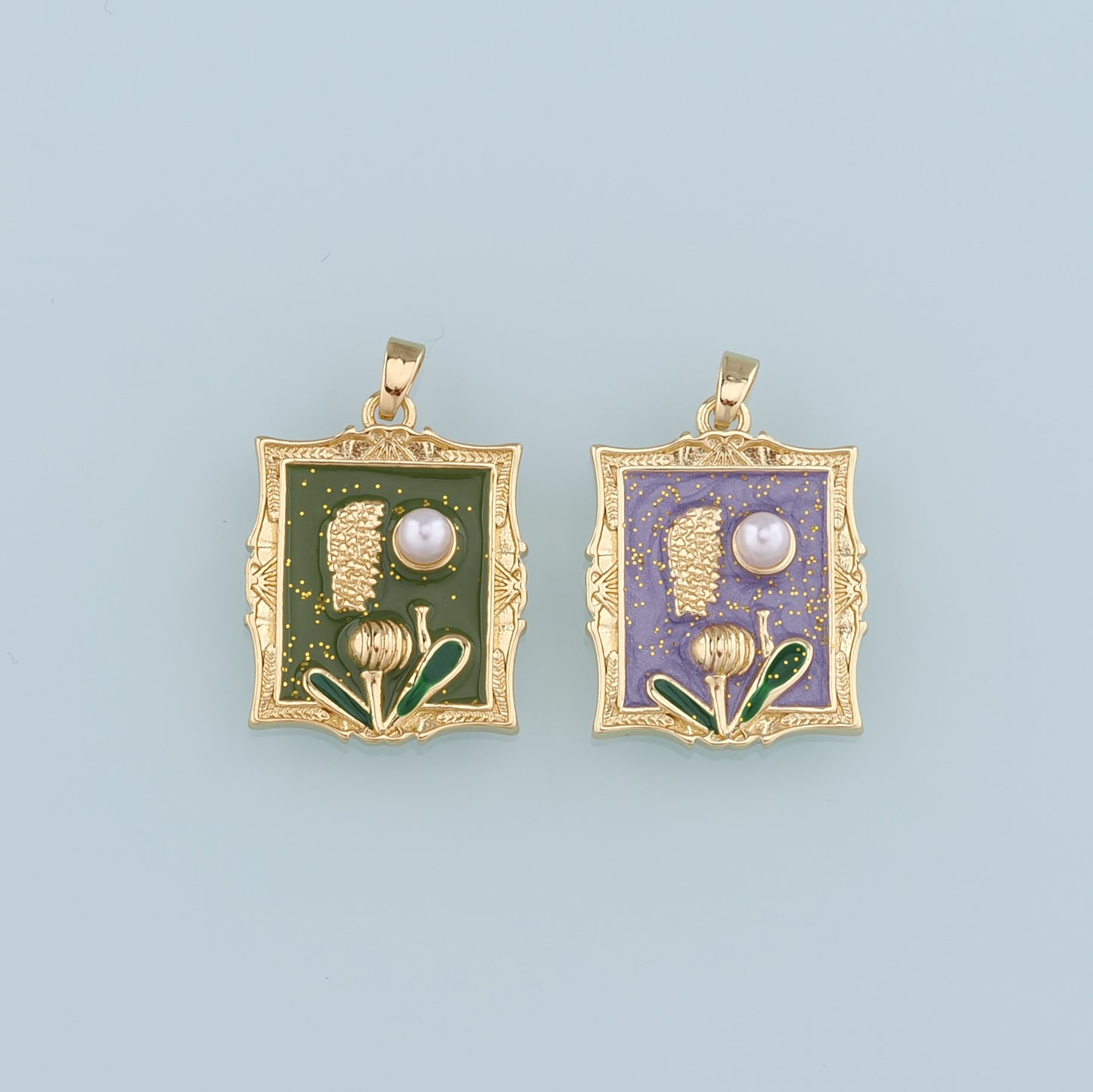 Gold Flower Charms,18K Gold Filled Pearl Flower Pendant,Enamel Flower Charm Bracelet Necklace for DIY Jewelry Making Supply