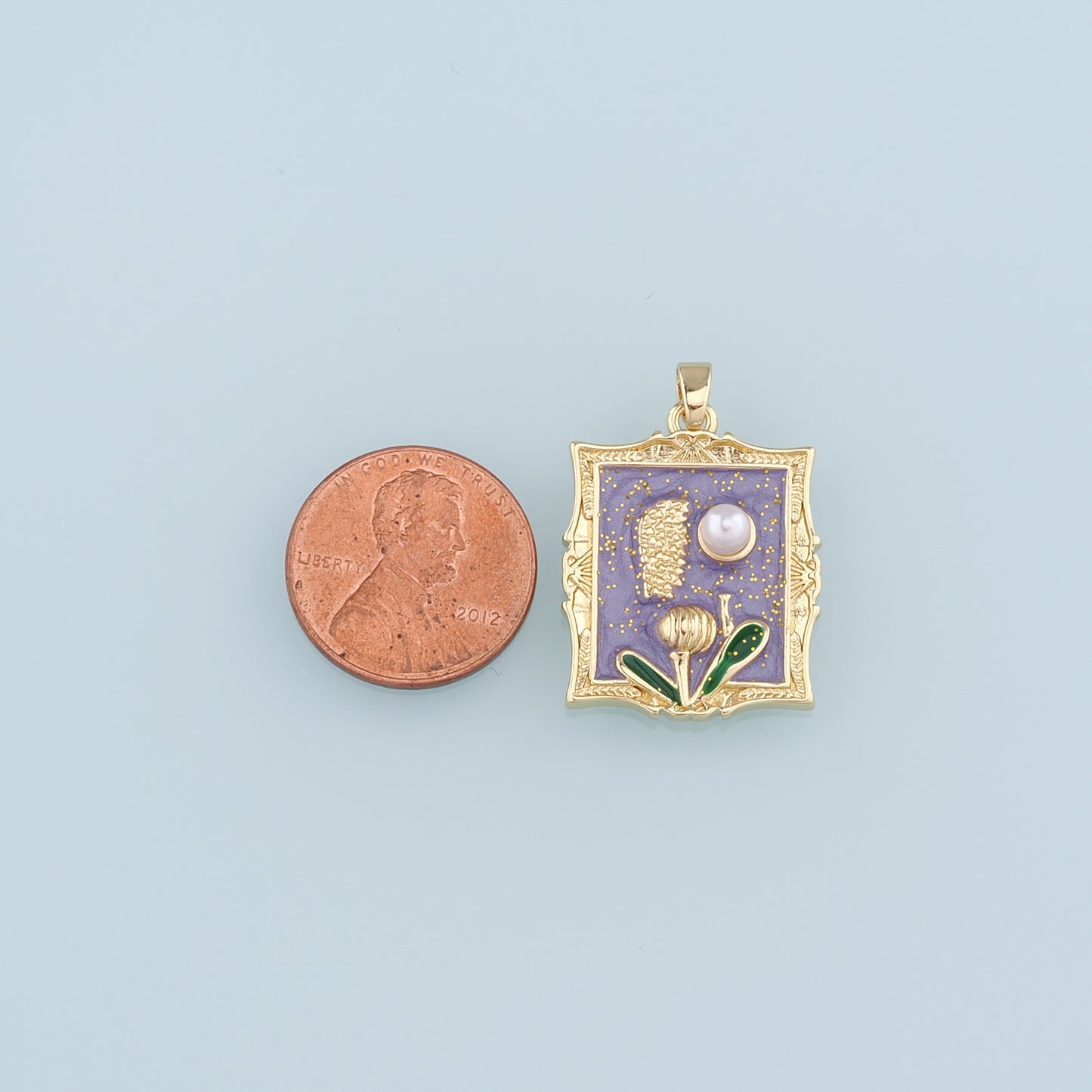 Gold Flower Charms,18K Gold Filled Pearl Flower Pendant,Enamel Flower Charm Bracelet Necklace for DIY Jewelry Making Supply