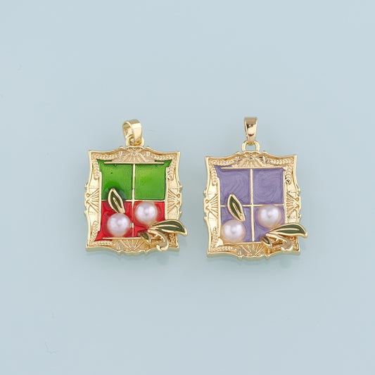 Gold Flower Charms,18K Gold Filled Pearl Flower Pendant,Enamel Flower Charm Bracelet Necklace for DIY Jewelry Making Supply