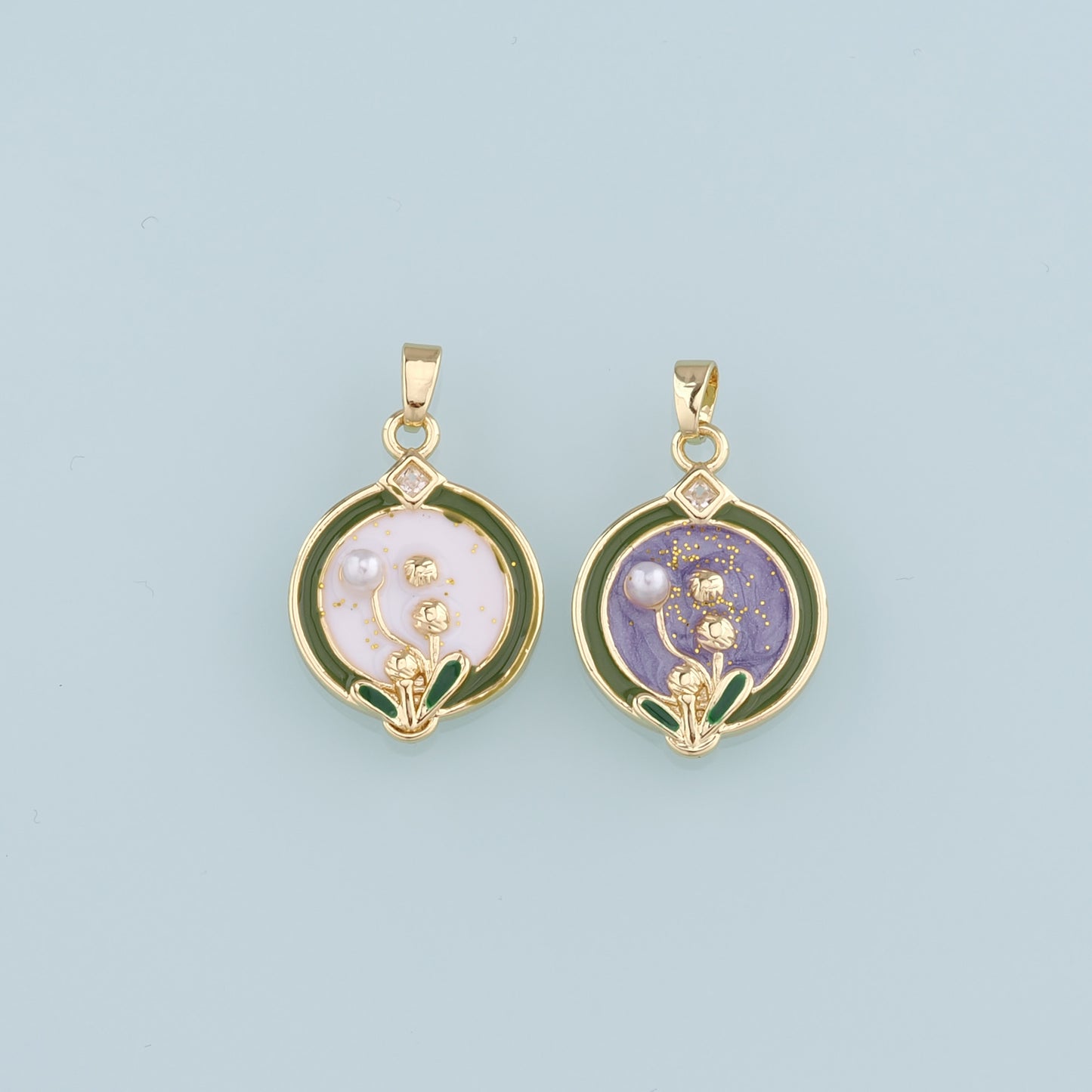 Gold Flower Charms,18K Gold Filled Pearl Flower Pendant,Enamel Flower Charm Bracelet Necklace for DIY Jewelry Making Supply