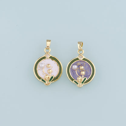Gold Flower Charms,18K Gold Filled Pearl Flower Pendant,Enamel Flower Charm Bracelet Necklace for DIY Jewelry Making Supply