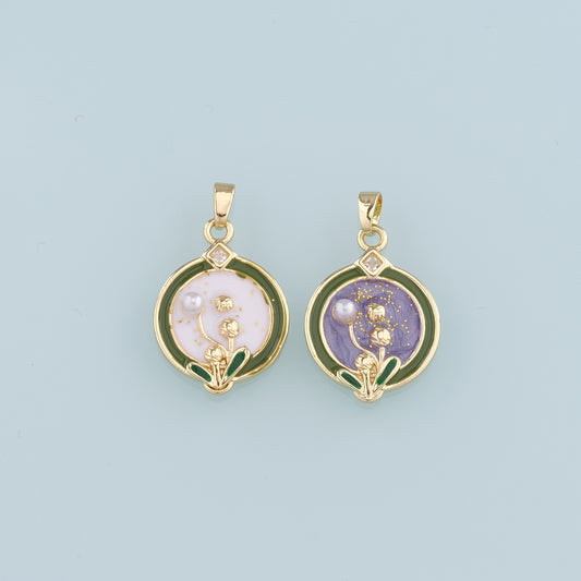 Gold Flower Charms,18K Gold Filled Pearl Flower Pendant,Enamel Flower Charm Bracelet Necklace for DIY Jewelry Making Supply