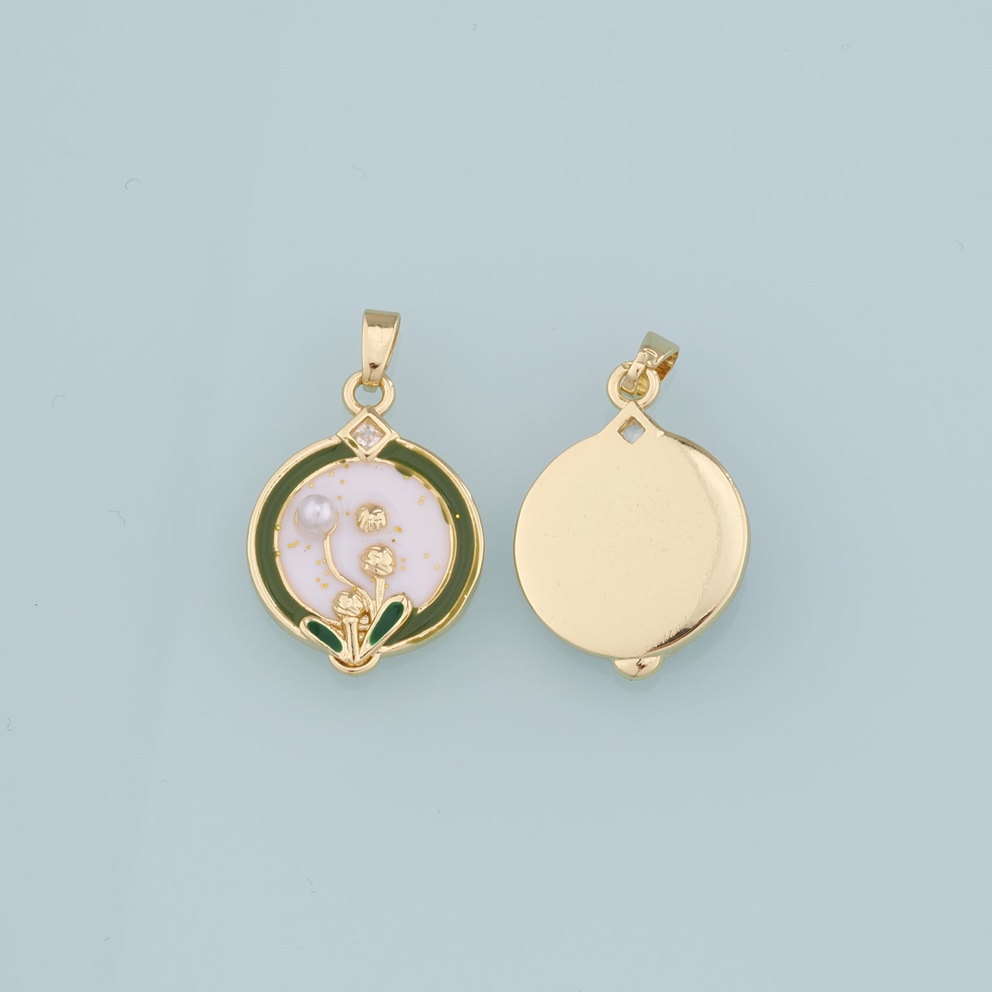 Gold Flower Charms,18K Gold Filled Pearl Flower Pendant,Enamel Flower Charm Bracelet Necklace for DIY Jewelry Making Supply