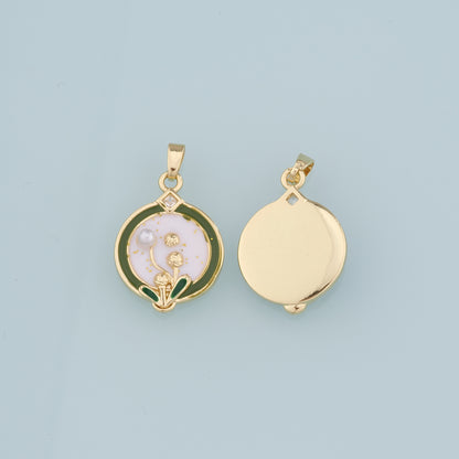 Gold Flower Charms,18K Gold Filled Pearl Flower Pendant,Enamel Flower Charm Bracelet Necklace for DIY Jewelry Making Supply