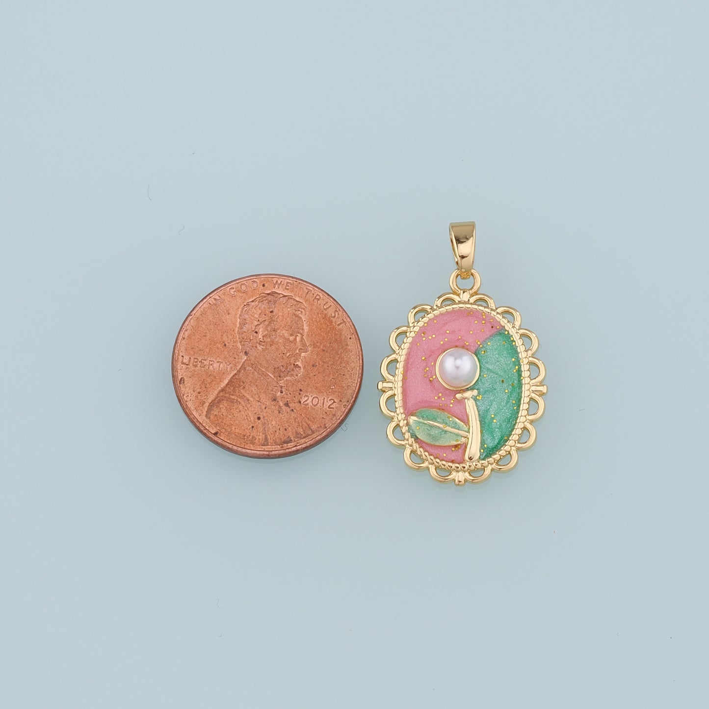 Gold Flower Charms,18K Gold Filled Oval Pearl Flower Pendant,Enamel Flower Charm Bracelet Necklace for DIY Jewelry Making Supply