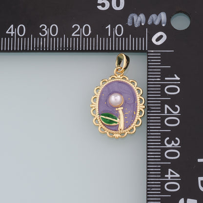 Gold Flower Charms,18K Gold Filled Oval Pearl Flower Pendant,Enamel Flower Charm Bracelet Necklace for DIY Jewelry Making Supply