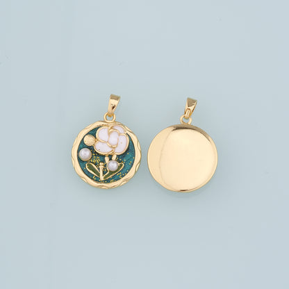 Gold Flower Charms,18K Gold Filled Round Pearl Flower Pendant,Enamel Flower Charm Bracelet Necklace for DIY Jewelry Making Supply