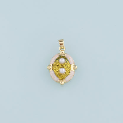 18K Gold Filled Pearl Oval Pendant,Enamel Oval Charm Bracelet Necklace for DIY Jewelry Making Supply