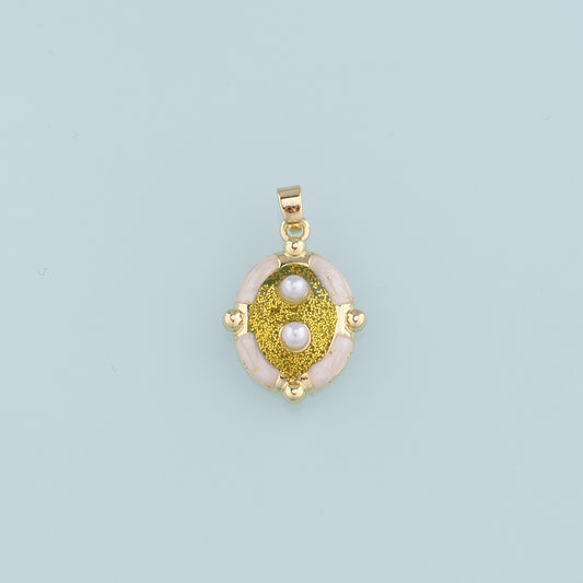 18K Gold Filled Pearl Oval Pendant,Enamel Oval Charm Bracelet Necklace for DIY Jewelry Making Supply