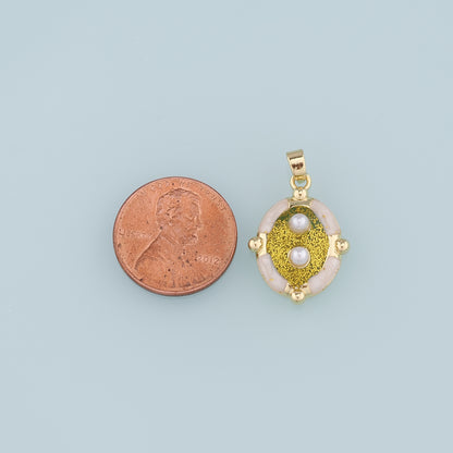 18K Gold Filled Pearl Oval Pendant,Enamel Oval Charm Bracelet Necklace for DIY Jewelry Making Supply