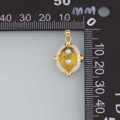 18K Gold Filled Pearl Oval Pendant,Enamel Oval Charm Bracelet Necklace for DIY Jewelry Making Supply