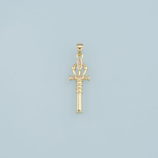 18K Gold Filled Cross Pendant,CZ Micro Pave Scepter Charm Bracelet Necklace for DIY Jewelry Making Supply