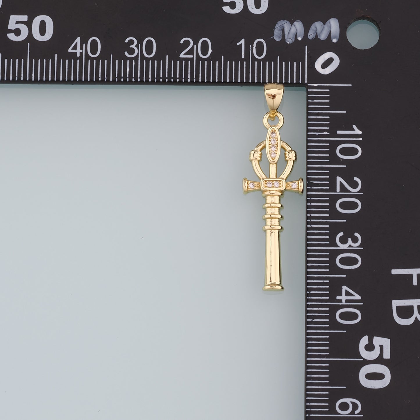 18K Gold Filled Cross Pendant,CZ Micro Pave Scepter Charm Bracelet Necklace for DIY Jewelry Making Supply