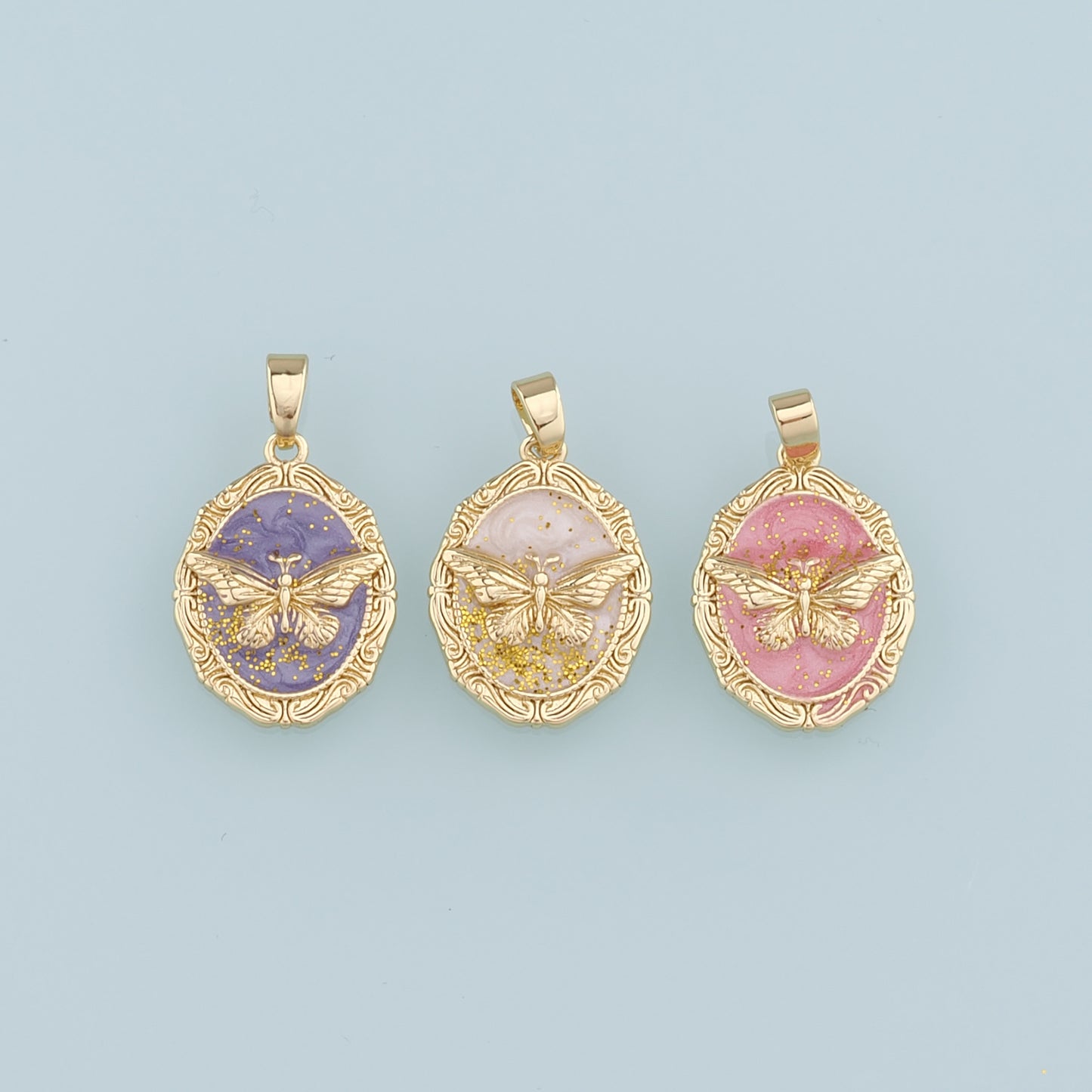 18K Gold Filled Butterfly Pendant,Enamel Butterfly Charm Bracelet Necklace for DIY Jewelry Making Supply