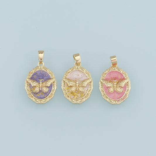 18K Gold Filled Butterfly Pendant,Enamel Butterfly Charm Bracelet Necklace for DIY Jewelry Making Supply