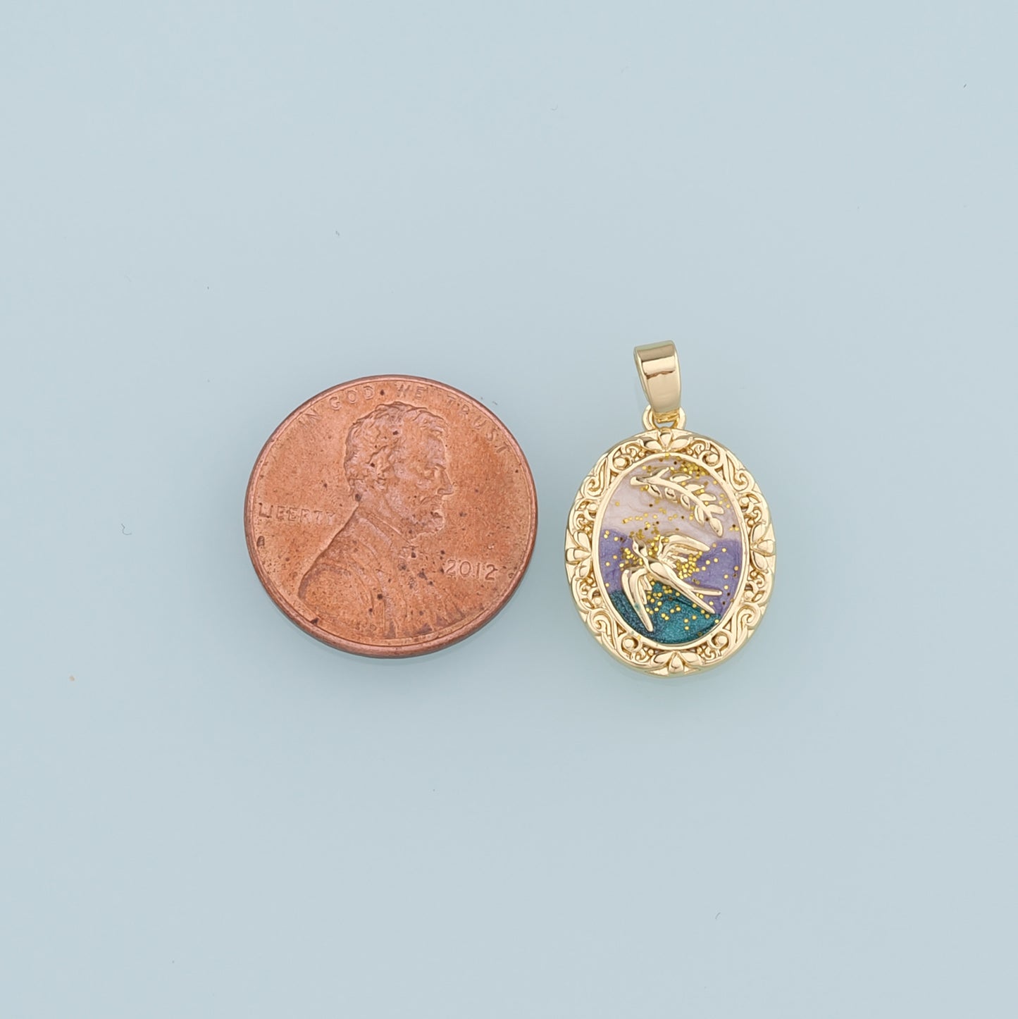 18K Gold Filled Dove Pendant,Enamel Bird Charm Bracelet Necklace for DIY Jewelry Making Supply