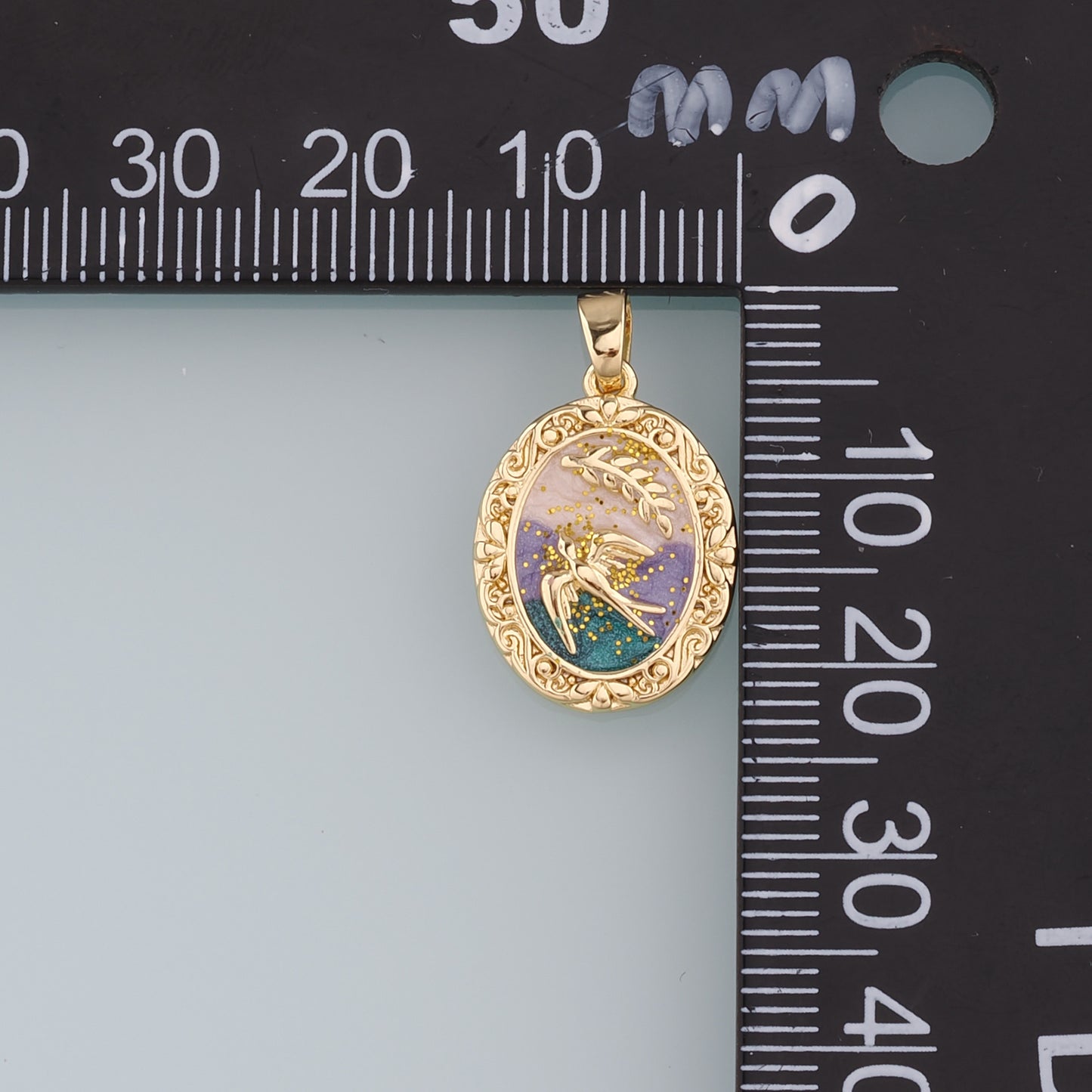18K Gold Filled Dove Pendant,Enamel Bird Charm Bracelet Necklace for DIY Jewelry Making Supply
