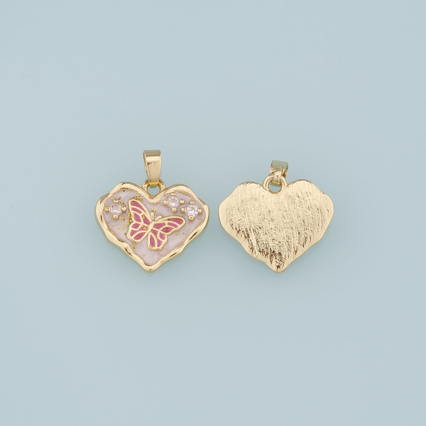 18K Gold Filled Heart Butterfly Pendant,Enamel Butterfly Charm Bracelet Necklace for DIY Jewelry Making Supply