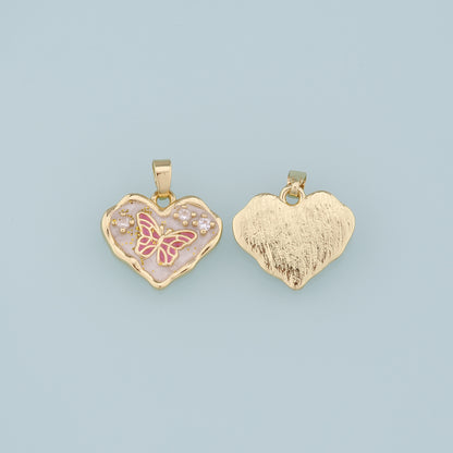 18K Gold Filled Heart Butterfly Pendant,Enamel Butterfly Charm Bracelet Necklace for DIY Jewelry Making Supply