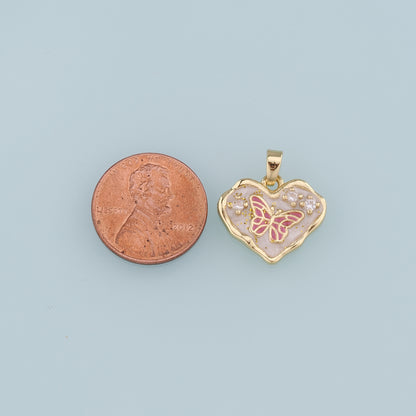 18K Gold Filled Heart Butterfly Pendant,Enamel Butterfly Charm Bracelet Necklace for DIY Jewelry Making Supply