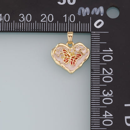 18K Gold Filled Heart Butterfly Pendant,Enamel Butterfly Charm Bracelet Necklace for DIY Jewelry Making Supply