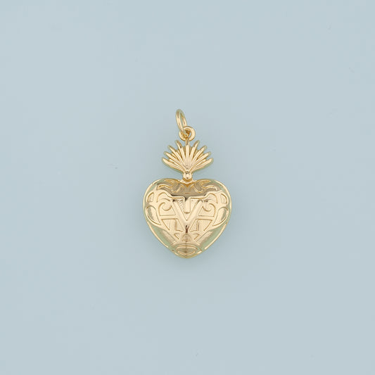 18K Gold Filled Sacred heart Pendant,Heart Charm Bracelet Necklace for DIY Jewelry Making Supply