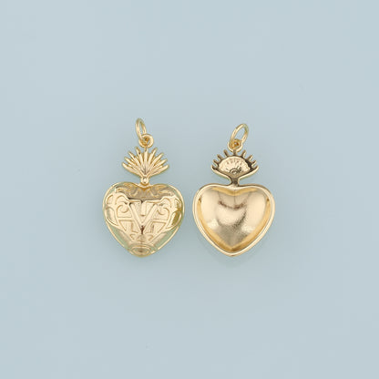 18K Gold Filled Sacred heart Pendant,Heart Charm Bracelet Necklace for DIY Jewelry Making Supply
