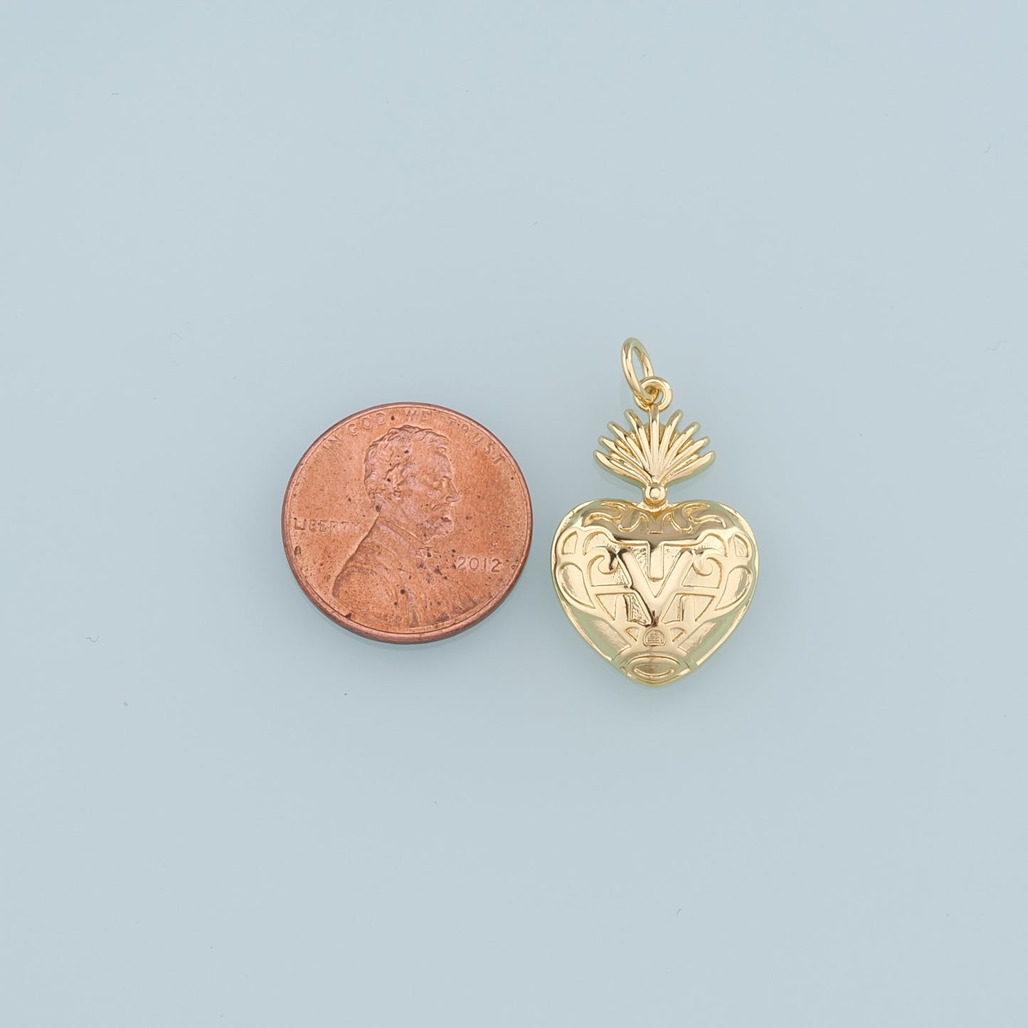 18K Gold Filled Sacred heart Pendant,Heart Charm Bracelet Necklace for DIY Jewelry Making Supply