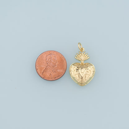 18K Gold Filled Sacred heart Pendant,Heart Charm Bracelet Necklace for DIY Jewelry Making Supply