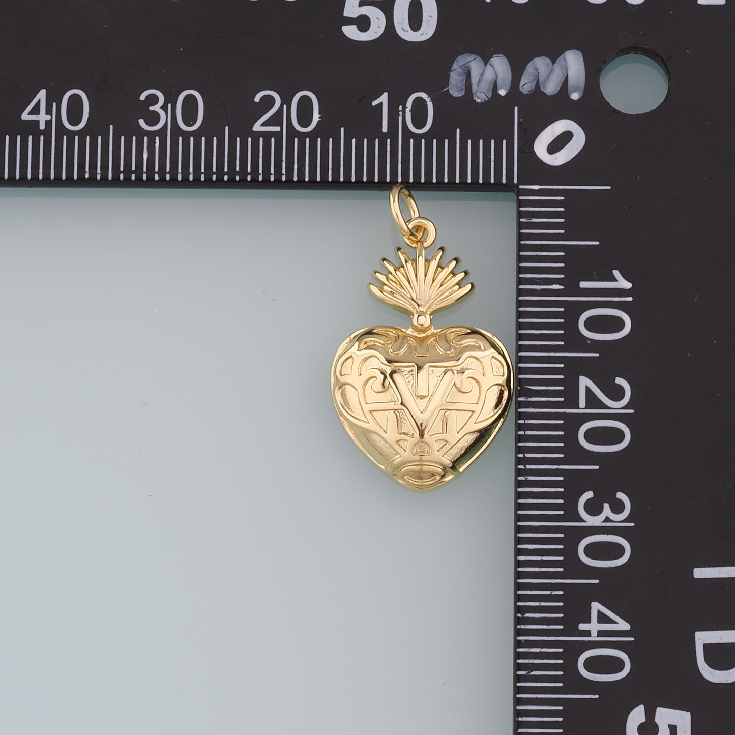 18K Gold Filled Sacred heart Pendant,Heart Charm Bracelet Necklace for DIY Jewelry Making Supply