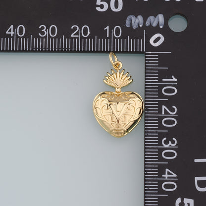 18K Gold Filled Sacred heart Pendant,Heart Charm Bracelet Necklace for DIY Jewelry Making Supply