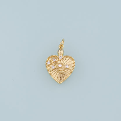 18K Gold Filled Heart Pendant,CZ Micro Pave Heart Charm Bracelet Necklace for DIY Jewelry Making Supply