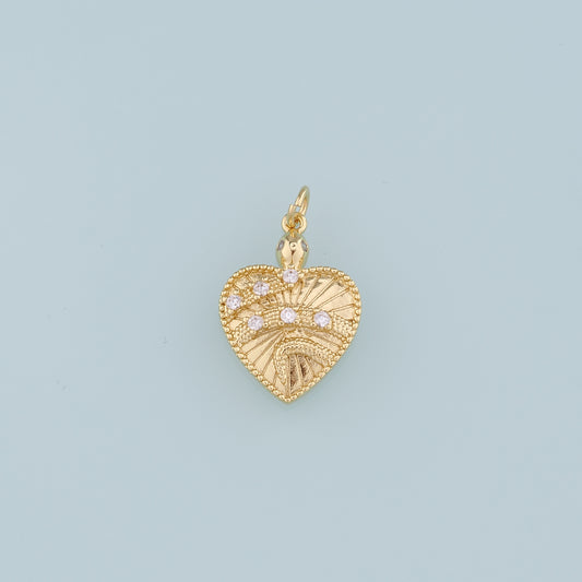 18K Gold Filled Heart Pendant,CZ Micro Pave Heart Charm Bracelet Necklace for DIY Jewelry Making Supply