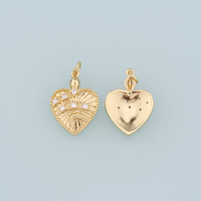 18K Gold Filled Heart Pendant,CZ Micro Pave Heart Charm Bracelet Necklace for DIY Jewelry Making Supply