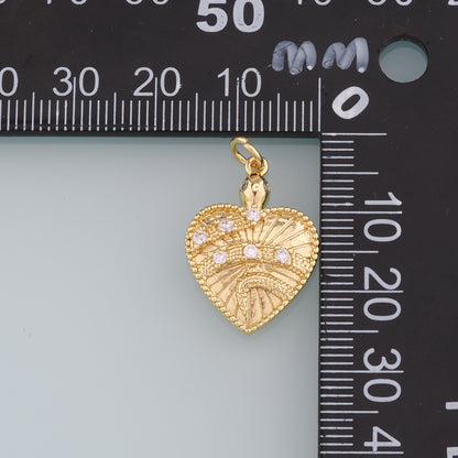 18K Gold Filled Heart Pendant,CZ Micro Pave Heart Charm Bracelet Necklace for DIY Jewelry Making Supply