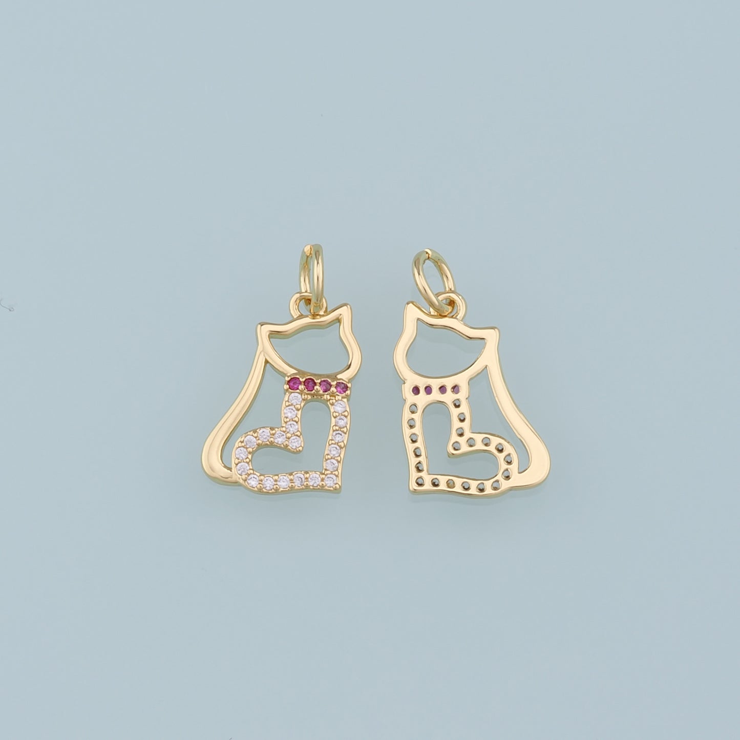 Gold Cat Charms,18K Gold Filled Heart Cat Pendant,CZ Micro Pave Cat Charm Bracelet Necklace for DIY Jewelry Making Supply