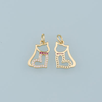 Gold Cat Charms,18K Gold Filled Heart Cat Pendant,CZ Micro Pave Cat Charm Bracelet Necklace for DIY Jewelry Making Supply