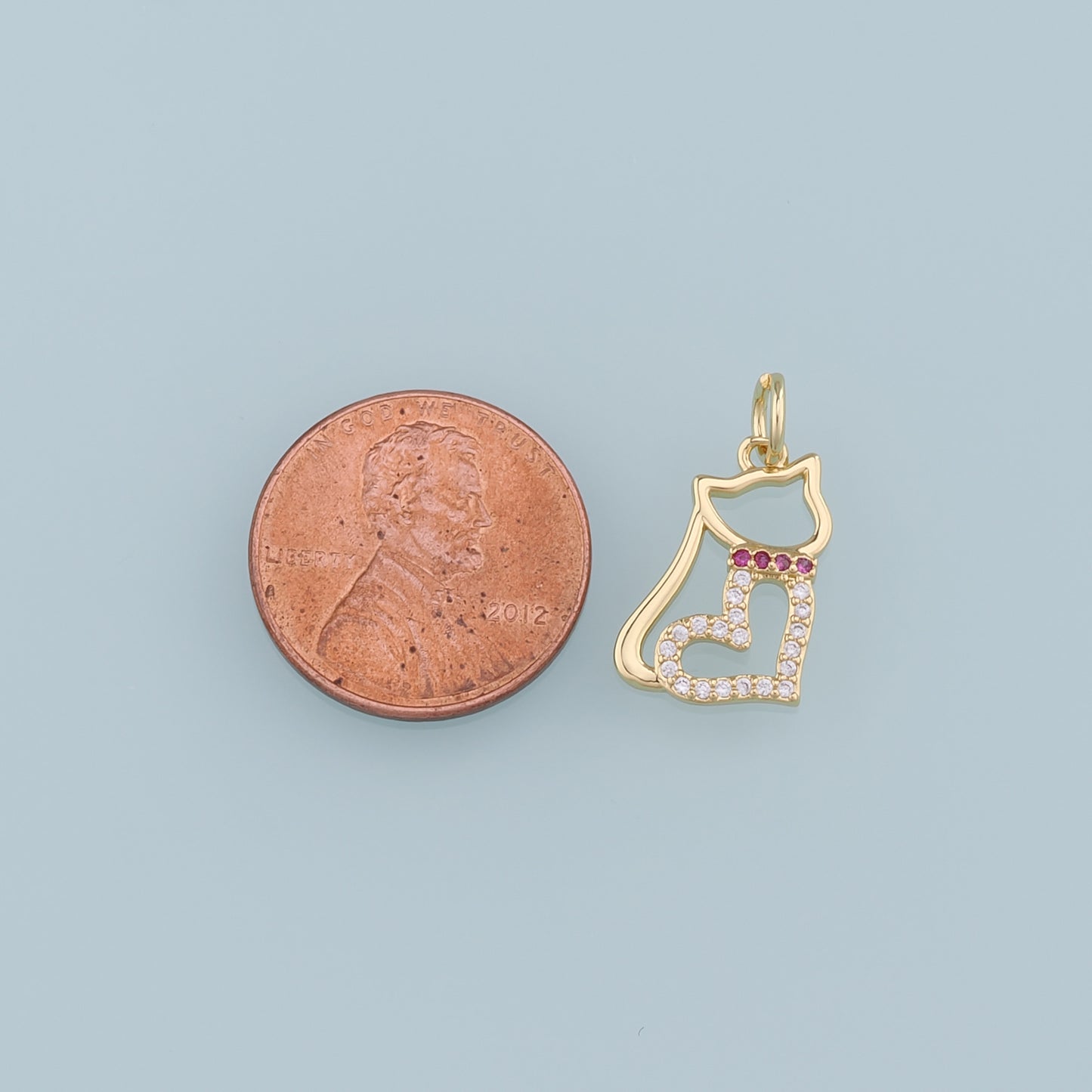 Gold Cat Charms,18K Gold Filled Heart Cat Pendant,CZ Micro Pave Cat Charm Bracelet Necklace for DIY Jewelry Making Supply
