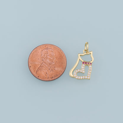 Gold Cat Charms,18K Gold Filled Heart Cat Pendant,CZ Micro Pave Cat Charm Bracelet Necklace for DIY Jewelry Making Supply
